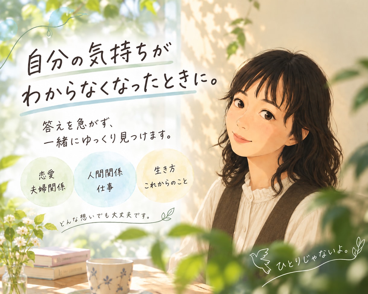 安心できる時間の中で、本音に出会うお手伝いをします あなたのペースを大切にし自分らしさを取り戻しましょう。 イメージ1