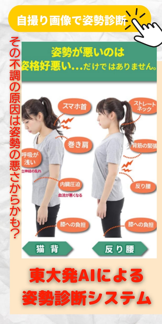 最先端科学に基づくAIによる姿勢診断をします 。2枚の自撮り画像から姿勢を見える化します イメージ2