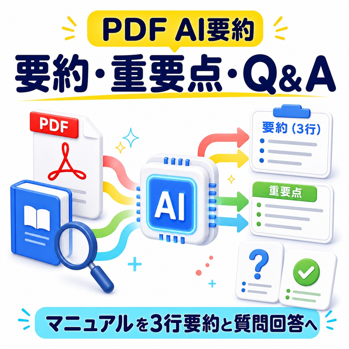PDFをAIが要約してQ&Aを自動抽出します 長いPDFを3行要約と5つのQ&Aに変換 イメージ1