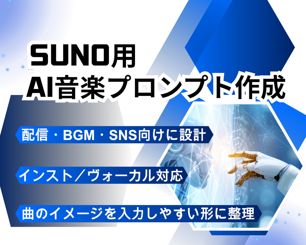 Suno用AI音楽プロンプト作ります 配信・BGM向けに曲の方向性を設計 イメージ1