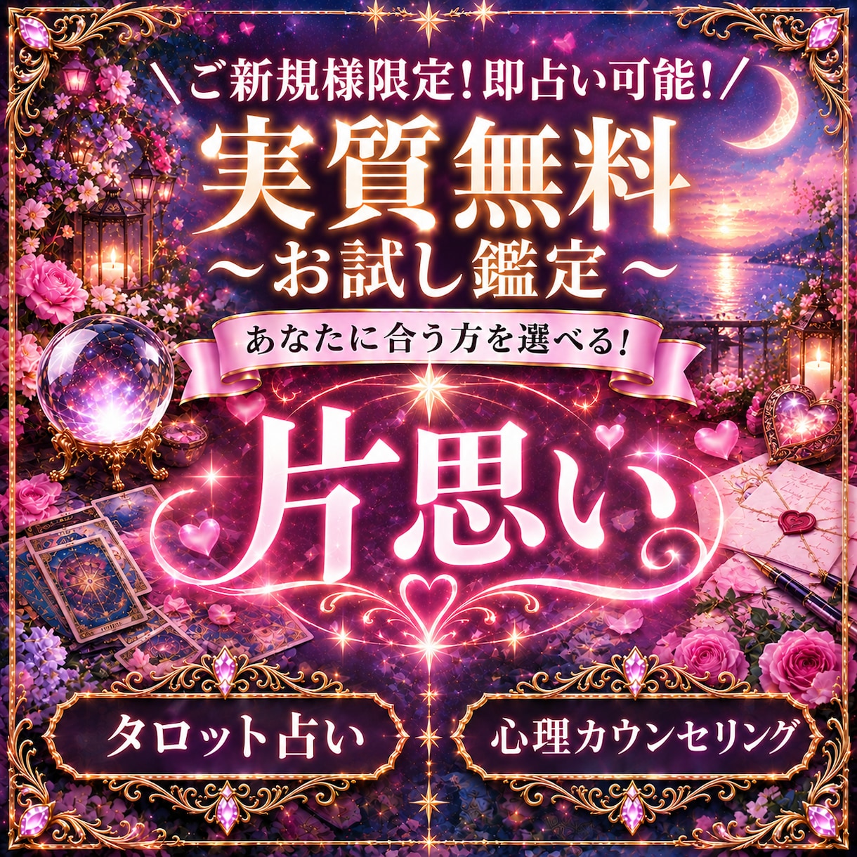 実質無料！片思いタロットか心理カウンセリングします 選べる実質無料の片思い鑑定  タロットor心理カウンセリング イメージ1