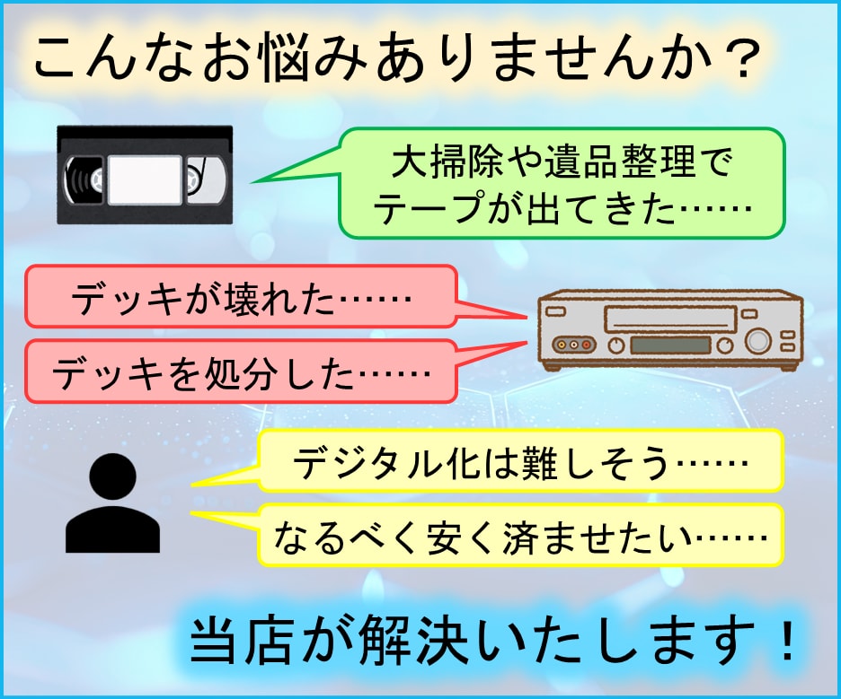 ビデオテープ デジタル化 ダビング データ化します VHS ベータ 8ミリ MiniDV 変換 保存 スマホで イメージ2