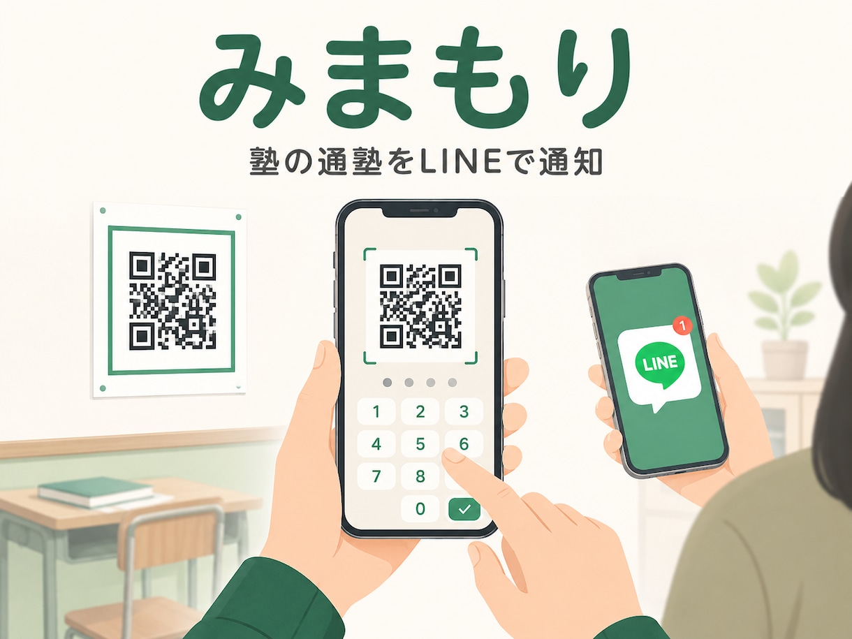 専用機材ゼロ｜QR×LINEで来塾管理自動化します QRとLINEで、保護者に安心を届けます イメージ1