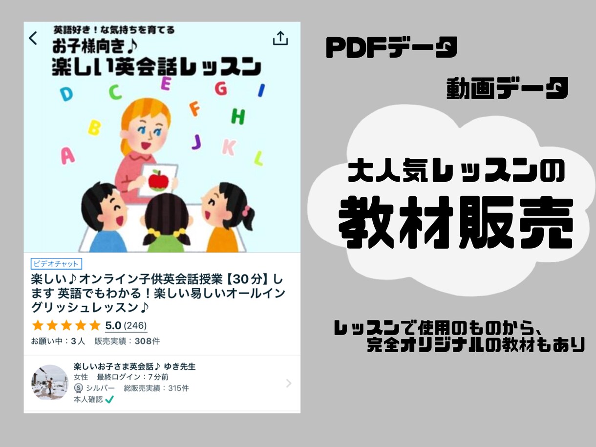 楽しい♪オンライン子供英会話授業教材販売します 1番売れてるオンライン子供英会話授業の教材の販売です。 イメージ1