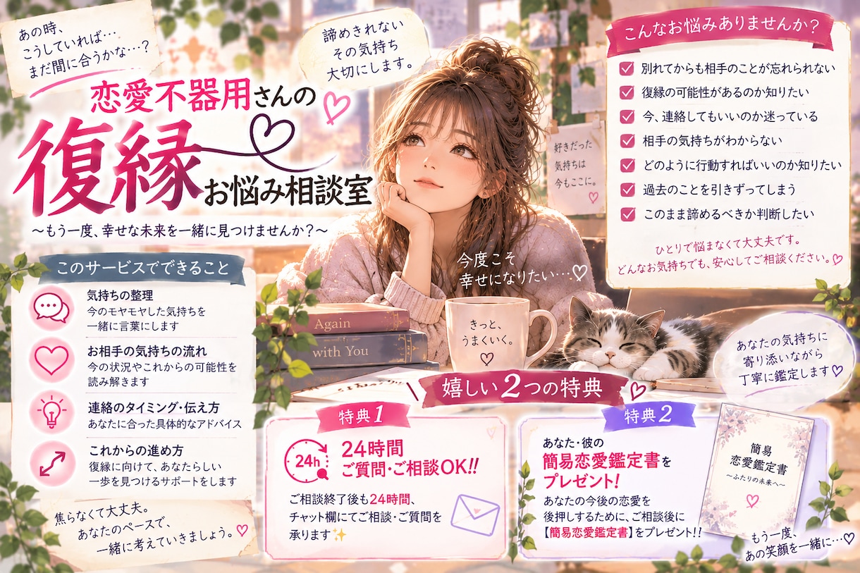 元彼・元彼女と復縁どうしよう…お悩み一緒に考えます 「戻りたい。でも怖い…」揺れるあなたの気持ちに寄り添います♡ イメージ2