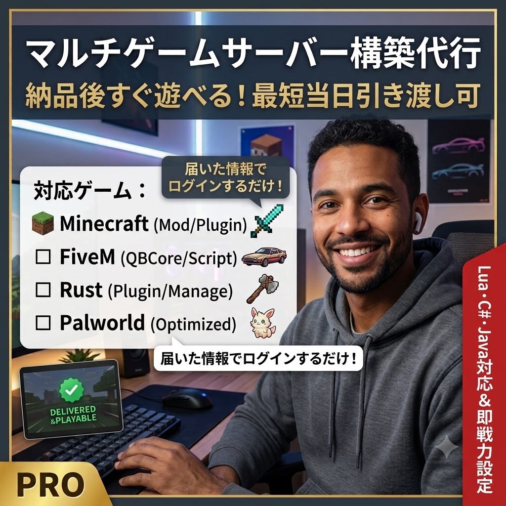 ゲームのマルチサーバーを代行で構築します 契約不要で丸投げOK！Mod導入やDiscord連携も対応 イメージ1