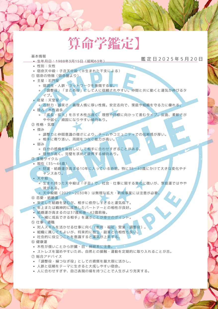 算命学ベーシック鑑定ます 宿命・才能・運気をわかりやすくお伝え イメージ4