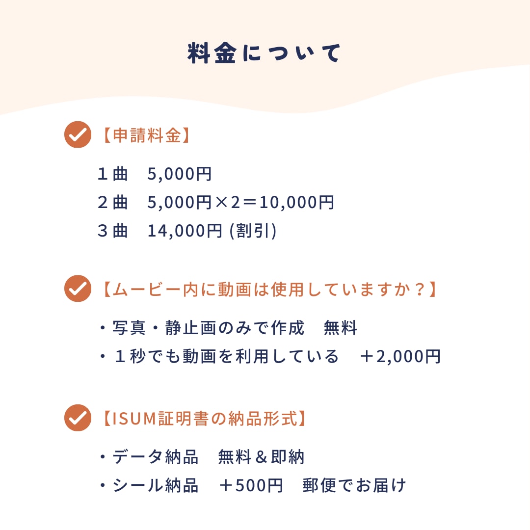 最安値！アイサム(ISUM)申請代行します お見積もりご不要です！3曲以上割引あり⁂データなら即納 イメージ3