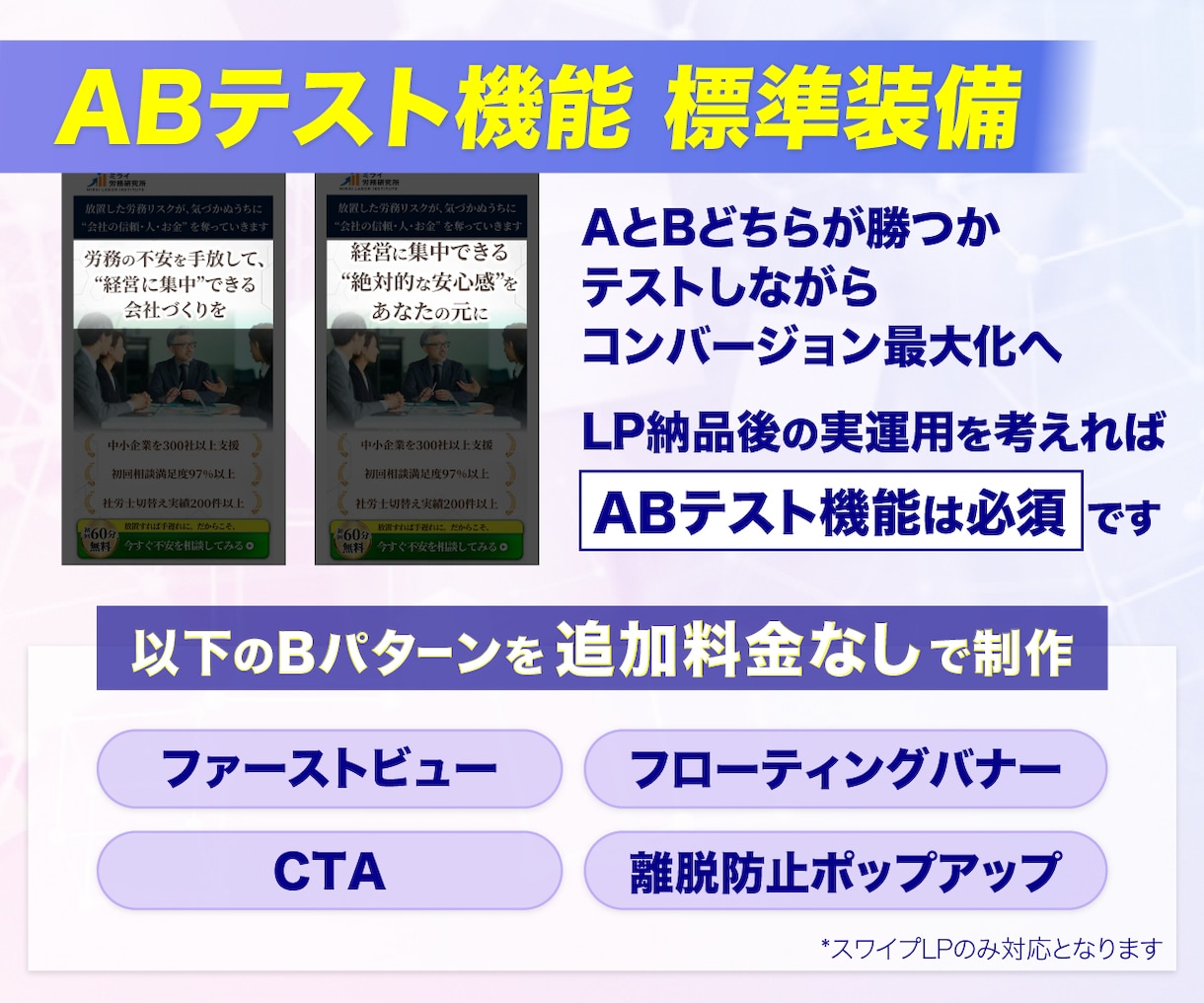 売れるLPは戦略・コピーが9割を主軸に制作します ３C分析｜コンセプト設計｜原稿5案｜ABテスト｜スワイプLP イメージ5