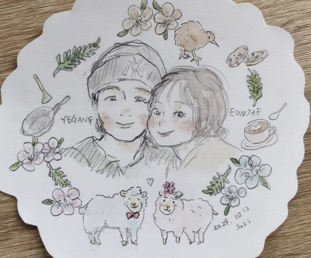 優しい雰囲気の似顔絵を制作します やさしいタッチの手描き水彩似顔絵 イメージ4