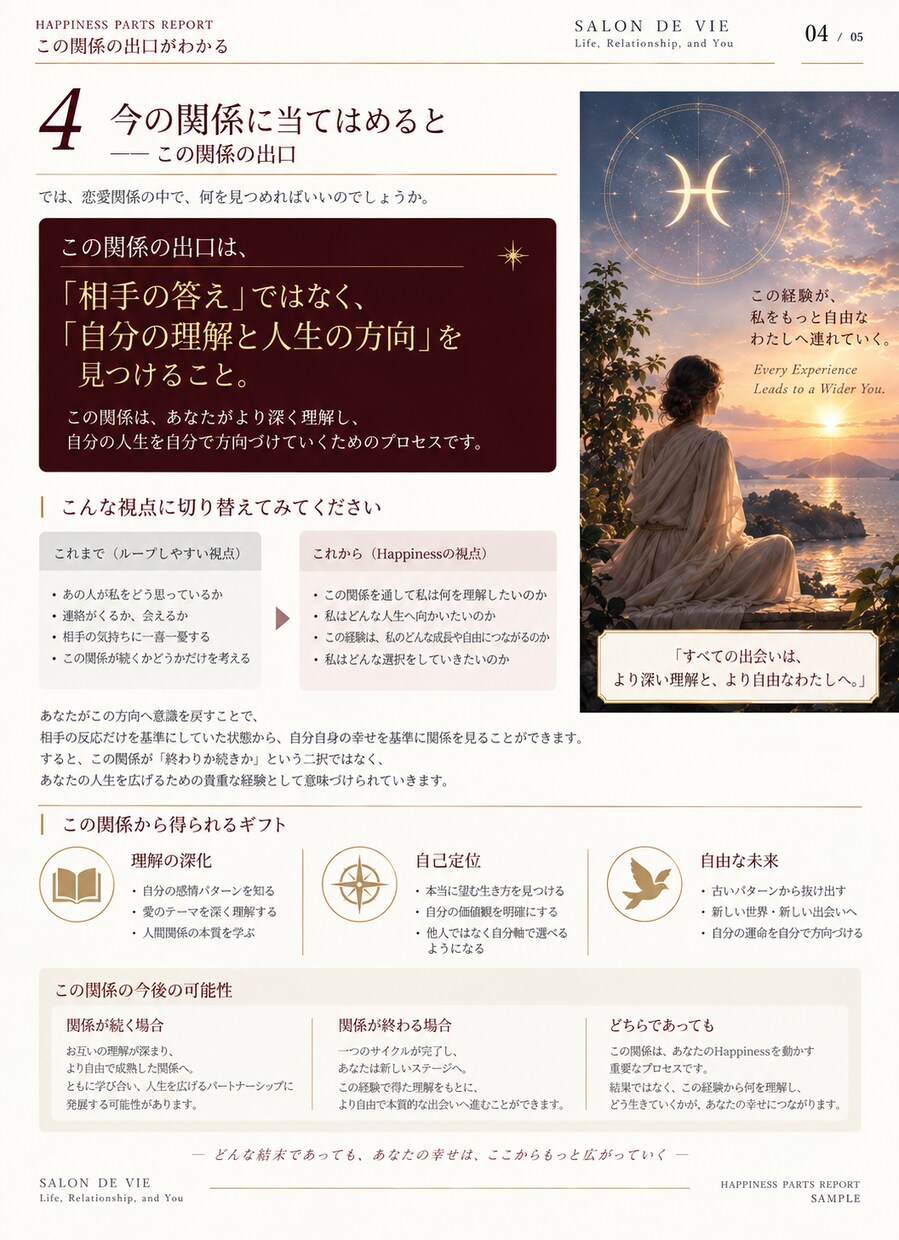この関係の出口を【あなたの幸せ発火点】から読みます あなただけの幸せを発火させることが、関係の出口を満たす イメージ9
