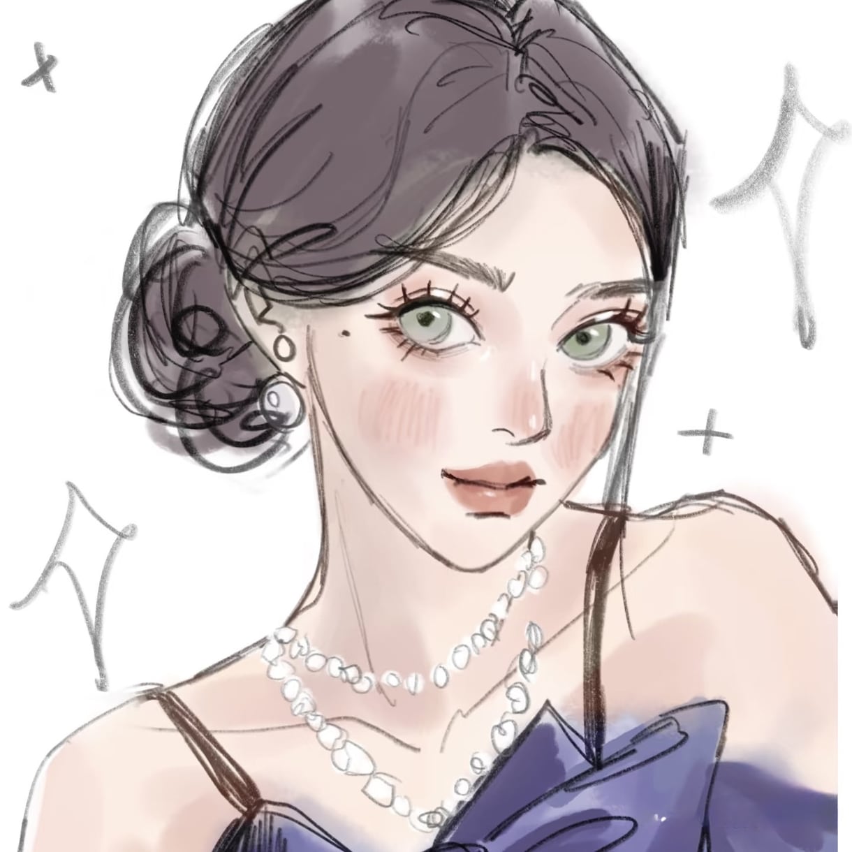 柔らかな線で、あなたらしさを描く似顔絵をしてます 可愛いおしゃれ絵、キラキラしてます イメージ1