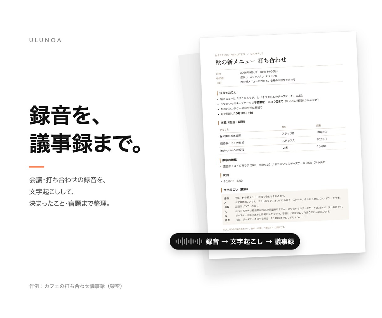 会議の録音を、議事録まで仕上げます 文字起こし＋決まったこと・宿題の整理｜翌日お届けも可 イメージ1