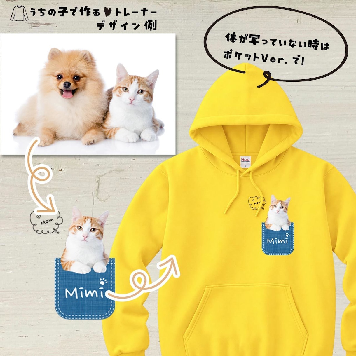 ペット（動物）写真でパーカーをお作りします 〜大事なお子さんをかわいくデザインします♡ イメージ9