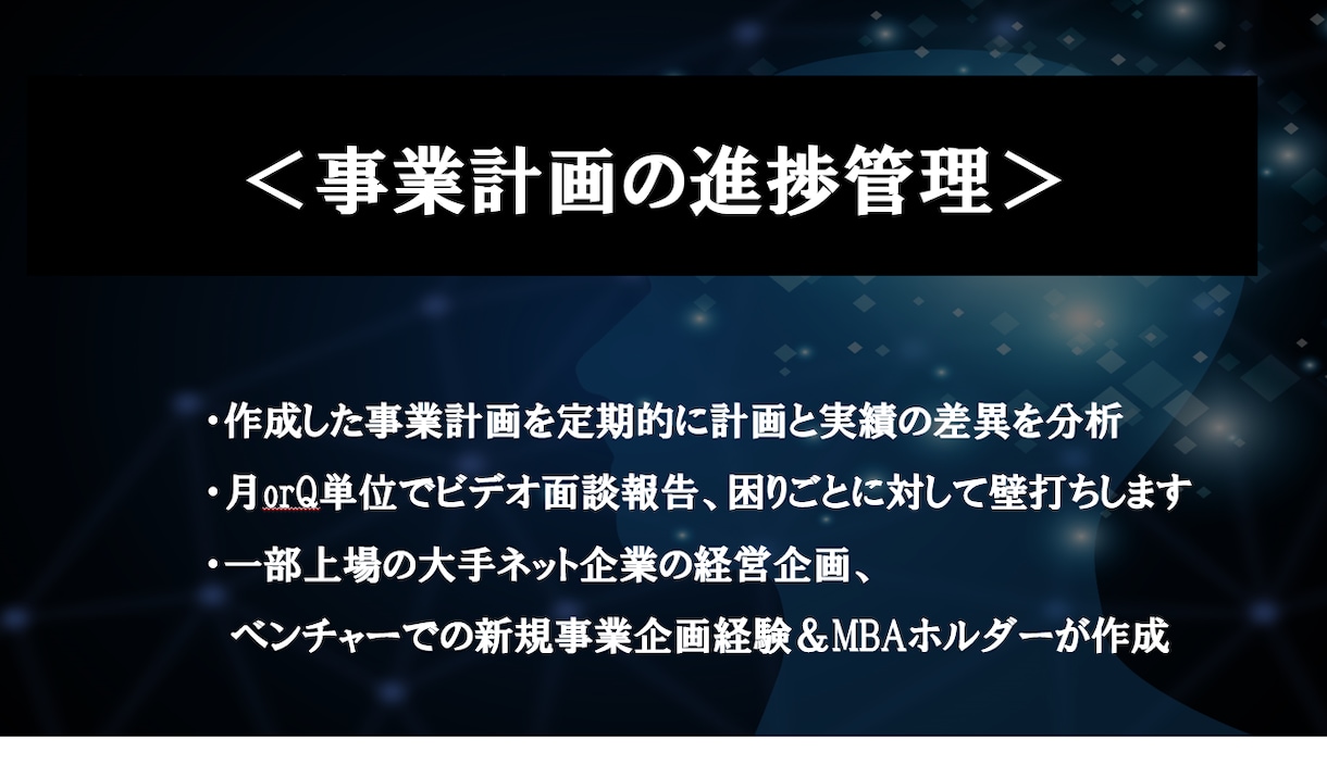 ビデオ面談付で事業計画の予実管理をします 一部上場の大手ネット企業の経営企画＆MBAホルダー＆事業経験 イメージ1