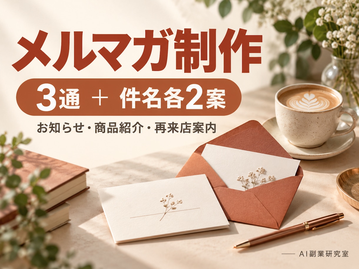 お店のメルマガと配信メール文を3本作ります お知らせ・商品紹介・再来店案内を文章に イメージ1