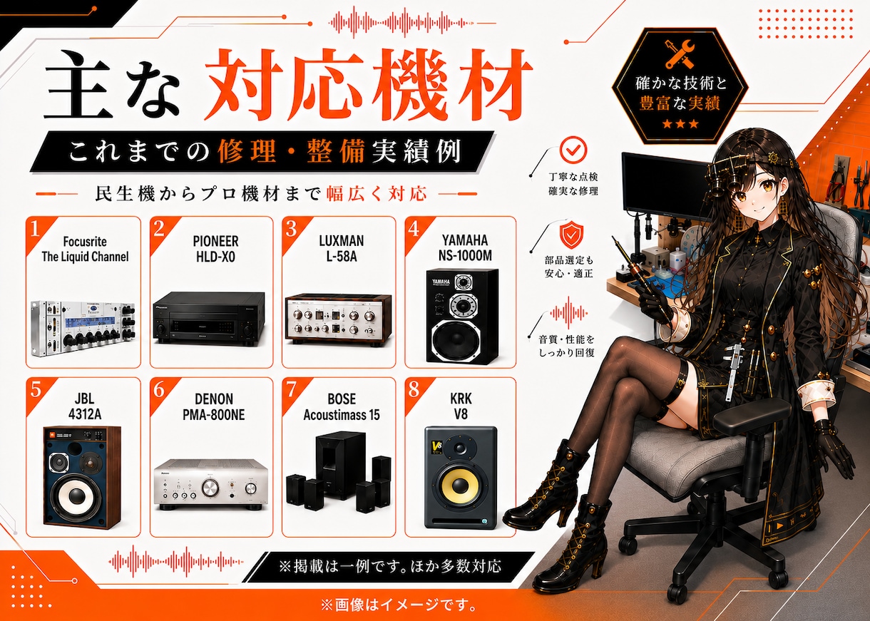 音響機器の修理します パワードスピーカーやアンプ、アウトボードの修理等。 イメージ2