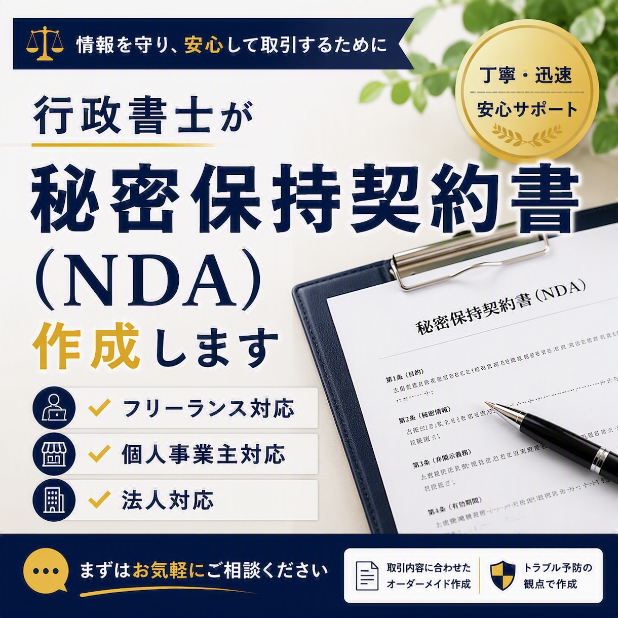 行政書士が秘密保持契約書（NDA）を作成します フリーランス・個人事業主の方におススメ イメージ1