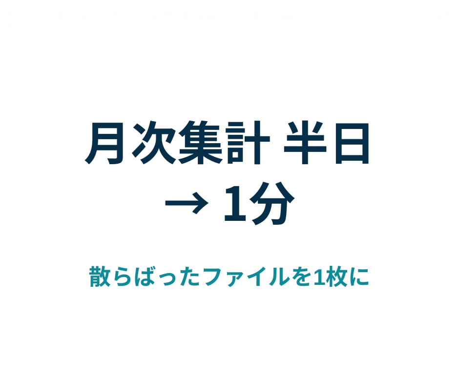 バラバラのファイルに散った売上を月次集計します 店舗別・担当者別の複数ファイルを1枚の集計表にまとめます イメージ1