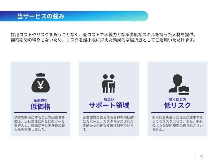 経験豊富なコンサルが企業運営を包括サポートします 低リスク・低コスト、伴走型コンサルティングで包括サポート イメージ5