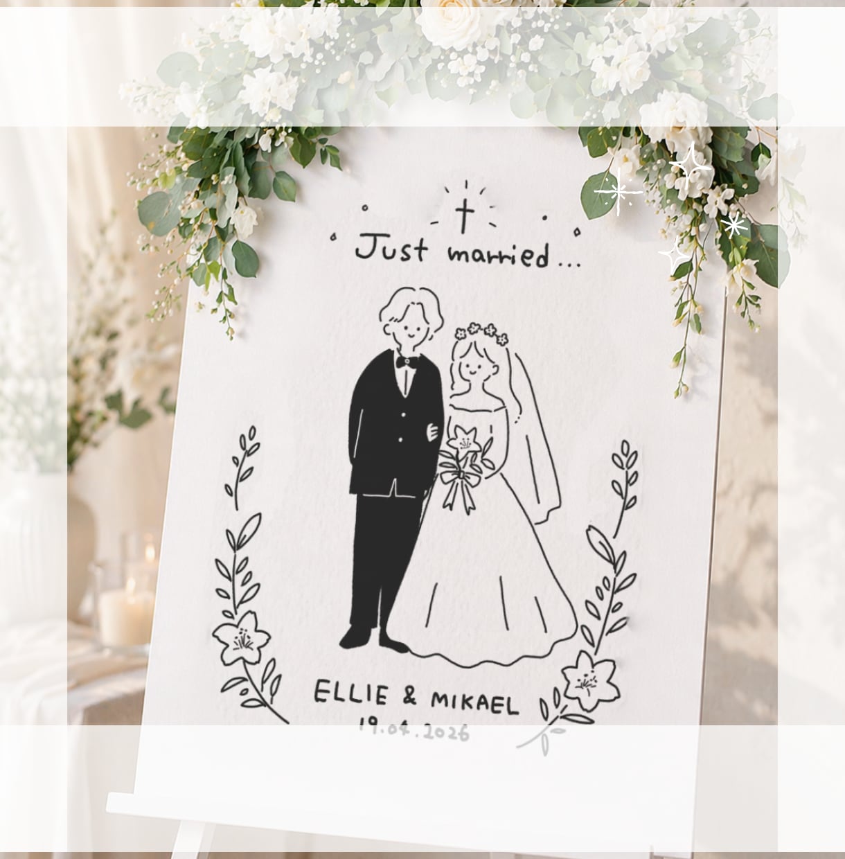 かわいい結婚式イラスト描きます 空間に馴染むおしゃれなWelcomeWedding sign イメージ1