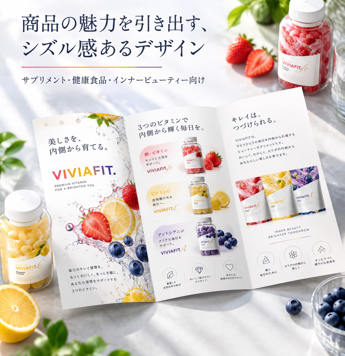 コスメ・サロン専門！三つ折りリーフレット制作します サロンやコスメの魅力を上品に伝える三つ折りパンフレットを制作 イメージ3