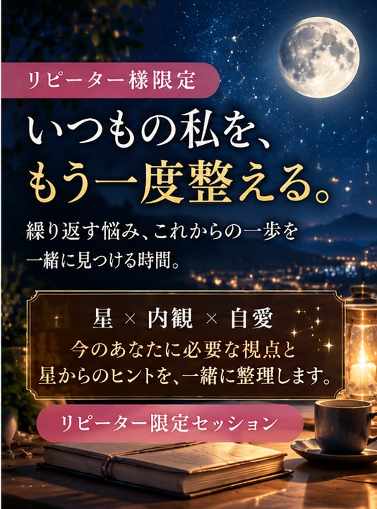 リピーター限定 自分に戻る調整をします 今のあなたに必要な視点と実践を一緒に整理します イメージ1