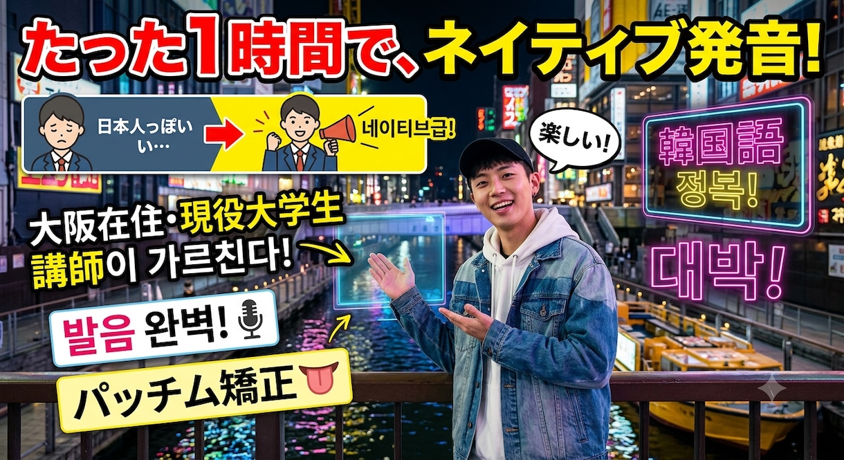 日本人がつまずく韓国語の発音を丁寧に直します ​大阪の現役大学生講師友達感覚で楽しく伝わる韓国語をマスター イメージ1