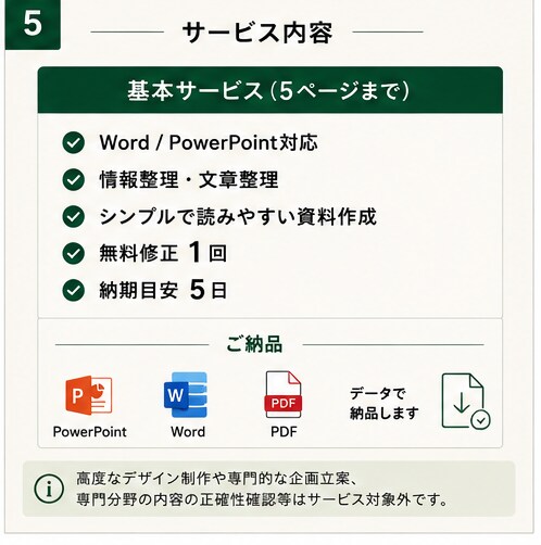 メモや箇条書きを見やすい資料に整理します まとまっていない情報を、伝わる資料へ丁寧に整えます イメージ5