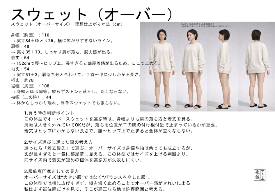サイズ選びで失敗しない専用サイズ早見表作ります ３D体型分析であなたの「サイズ感」を可視化して試着いらずに。 イメージ7