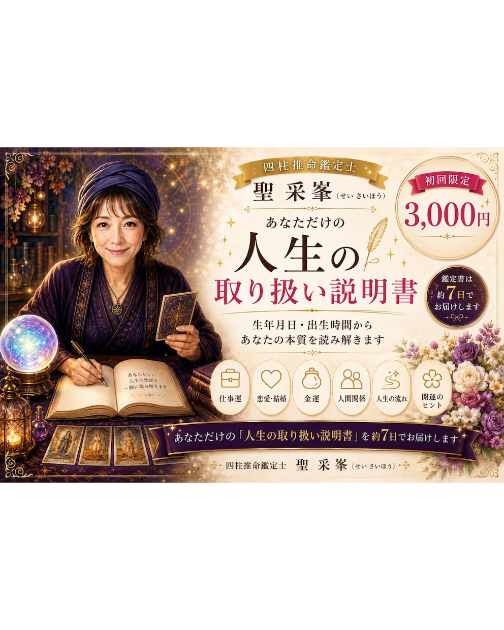 四柱推命で人生の取扱説明書を作ります 生年月日から本質と未来を丁寧に鑑定します イメージ1