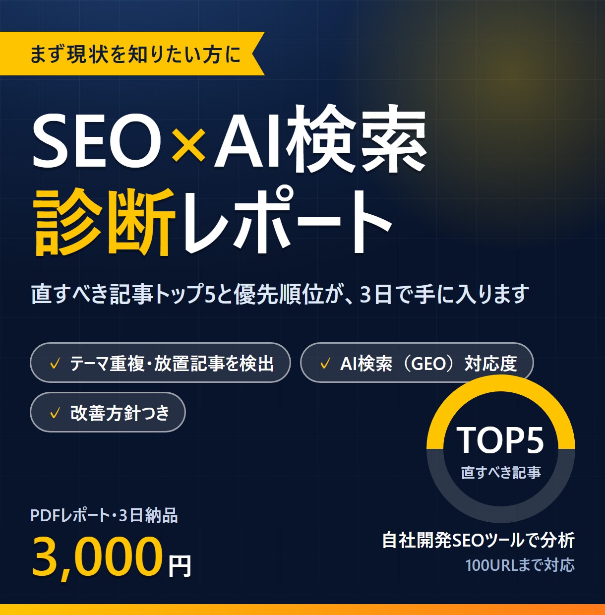 SEOとAI検索対策の診断レポートを作ります サイトを分析し、直すべき記事と優先順位をレポートにします イメージ1