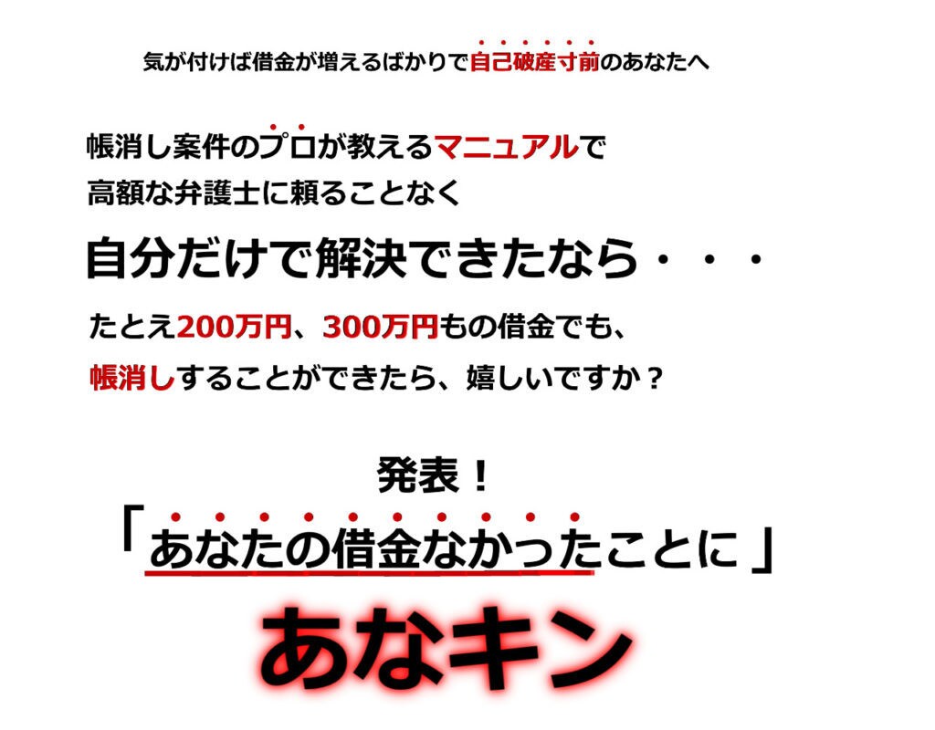 限定！【5名様限定価格】あなたの借金減らせます 借金返済極秘コンテンツ「あなキン」 イメージ1