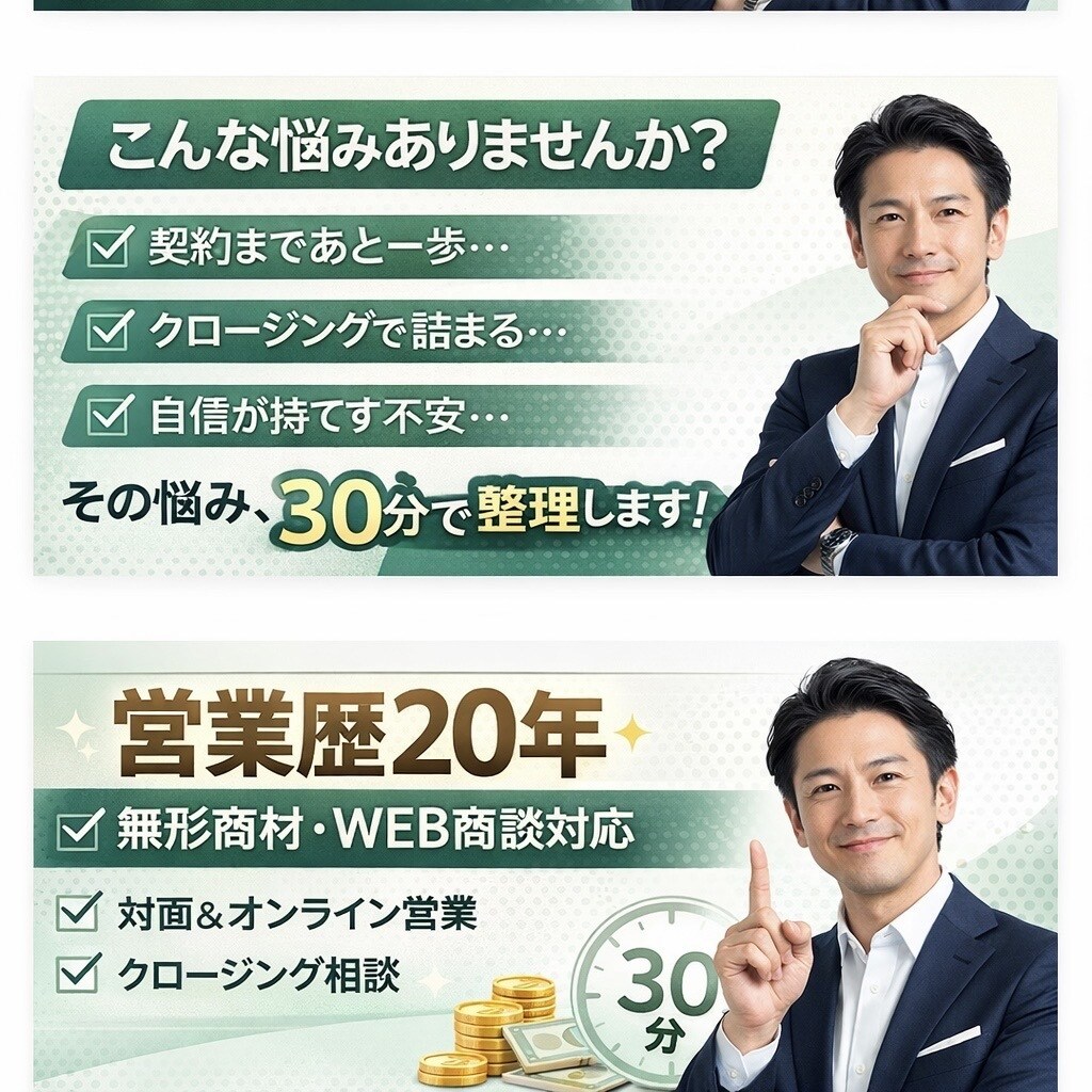 営業・クロージングの詰まり整理します 売れない理由を言語化します。話せるのに決まらない人へ。 イメージ2