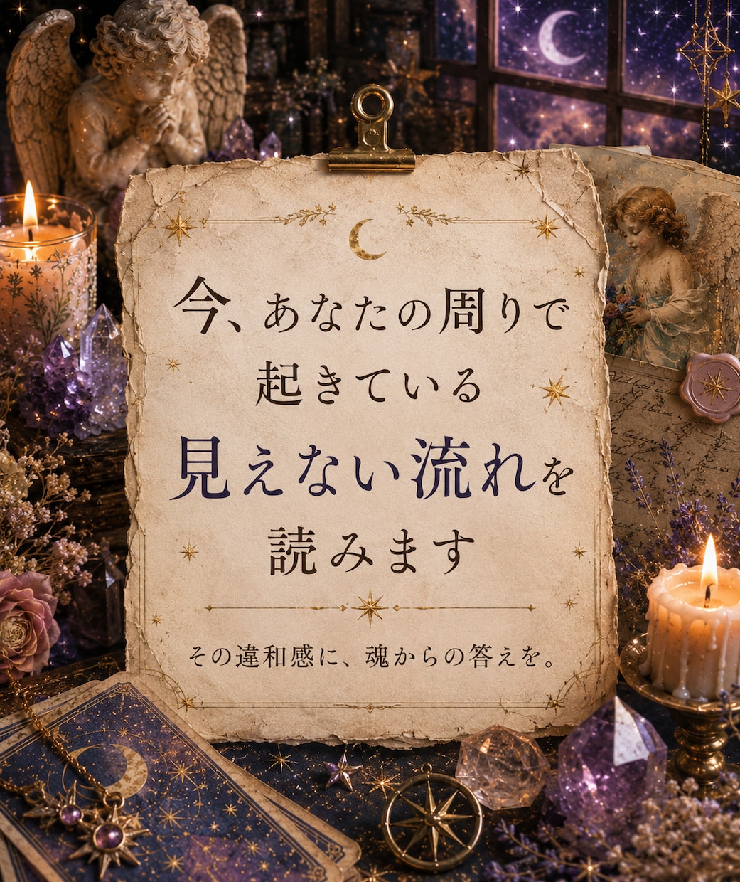 今、あなたの周りで起きている見えない流れを読みます その違和感に、魂からの答えを。 イメージ1