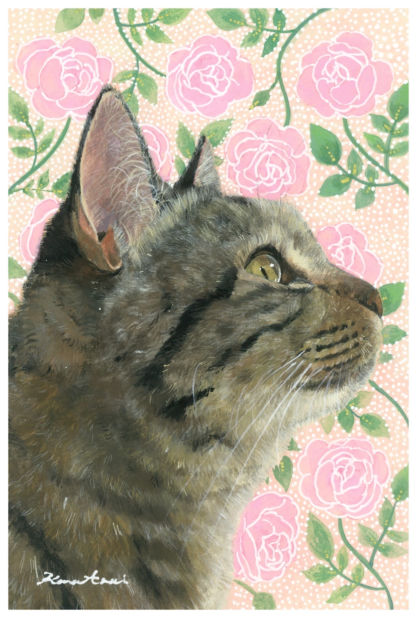 猫×花＊繊細なタッチで猫ちゃんの似顔絵を描きます リアルで優しい雰囲気＊ご自宅やプレゼント用に【原画送料無料】 イメージ1