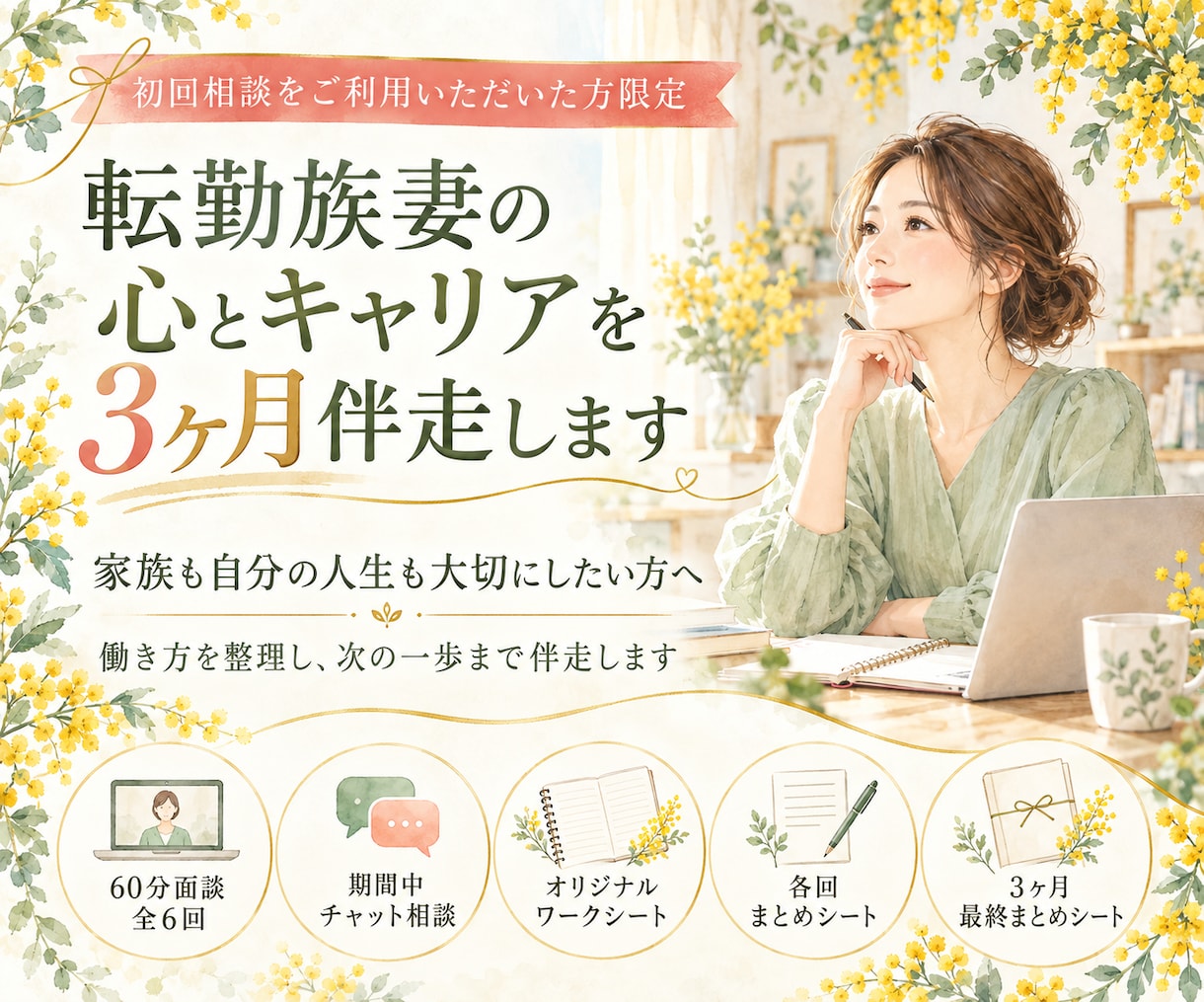 転勤族妻の心とキャリアを3ヶ月伴走します 転勤族妻の心とキャリアを3ヶ月伴走します イメージ1