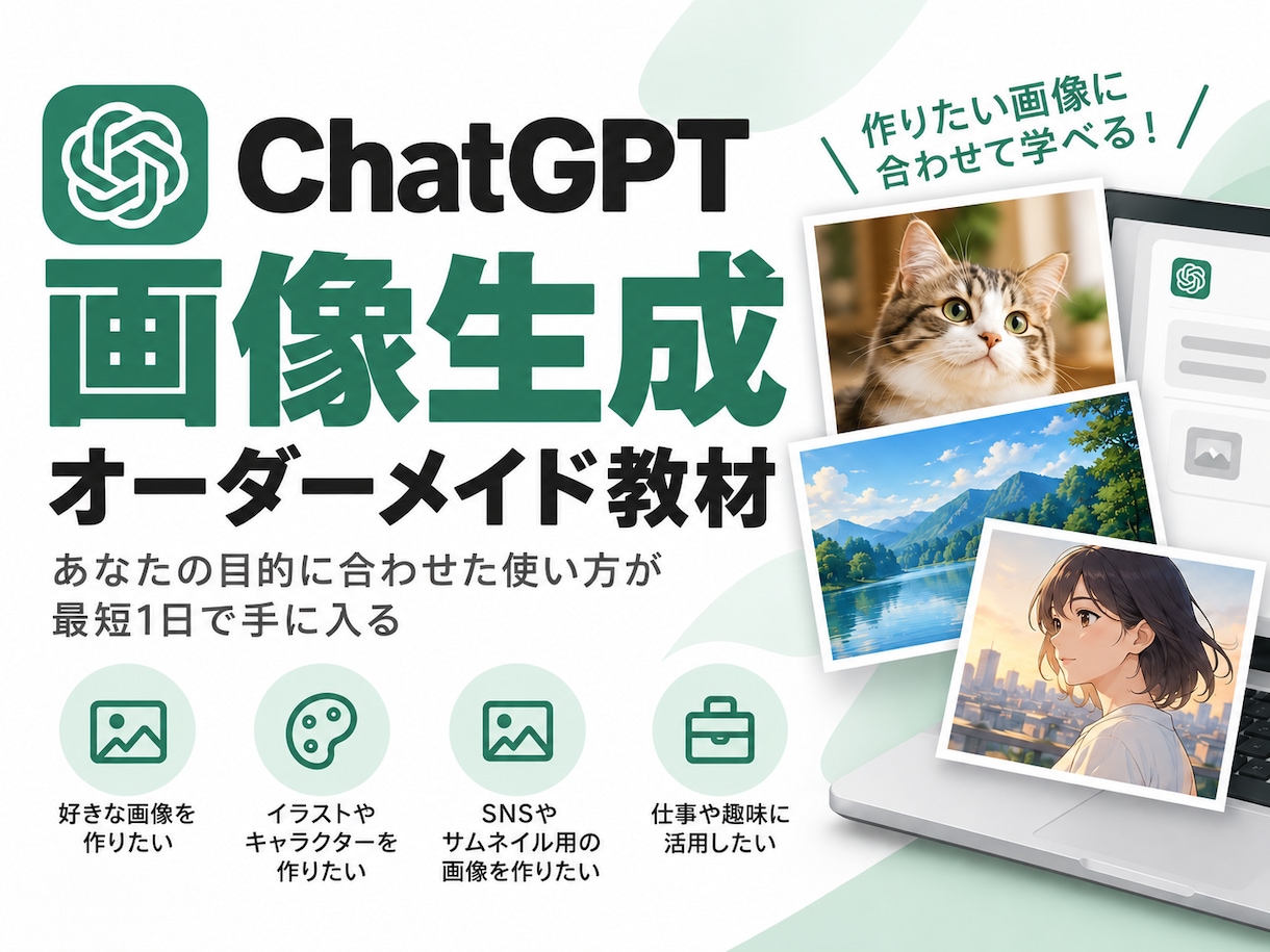 目的に合わせたChatGPT画像生成教材を作ります あなたの用途に合わせて学べる画像生成教材 イメージ1