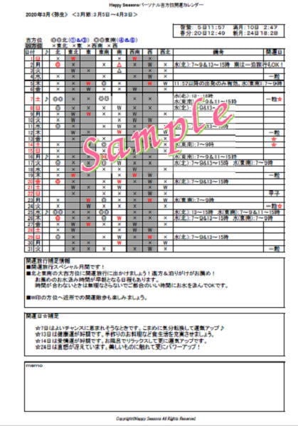 吉方位カレンダー☆毎日の吉方位がわかります 大吉・中吉・小吉方位・開運散歩お薦め方位がわかるカレンダー イメージ2