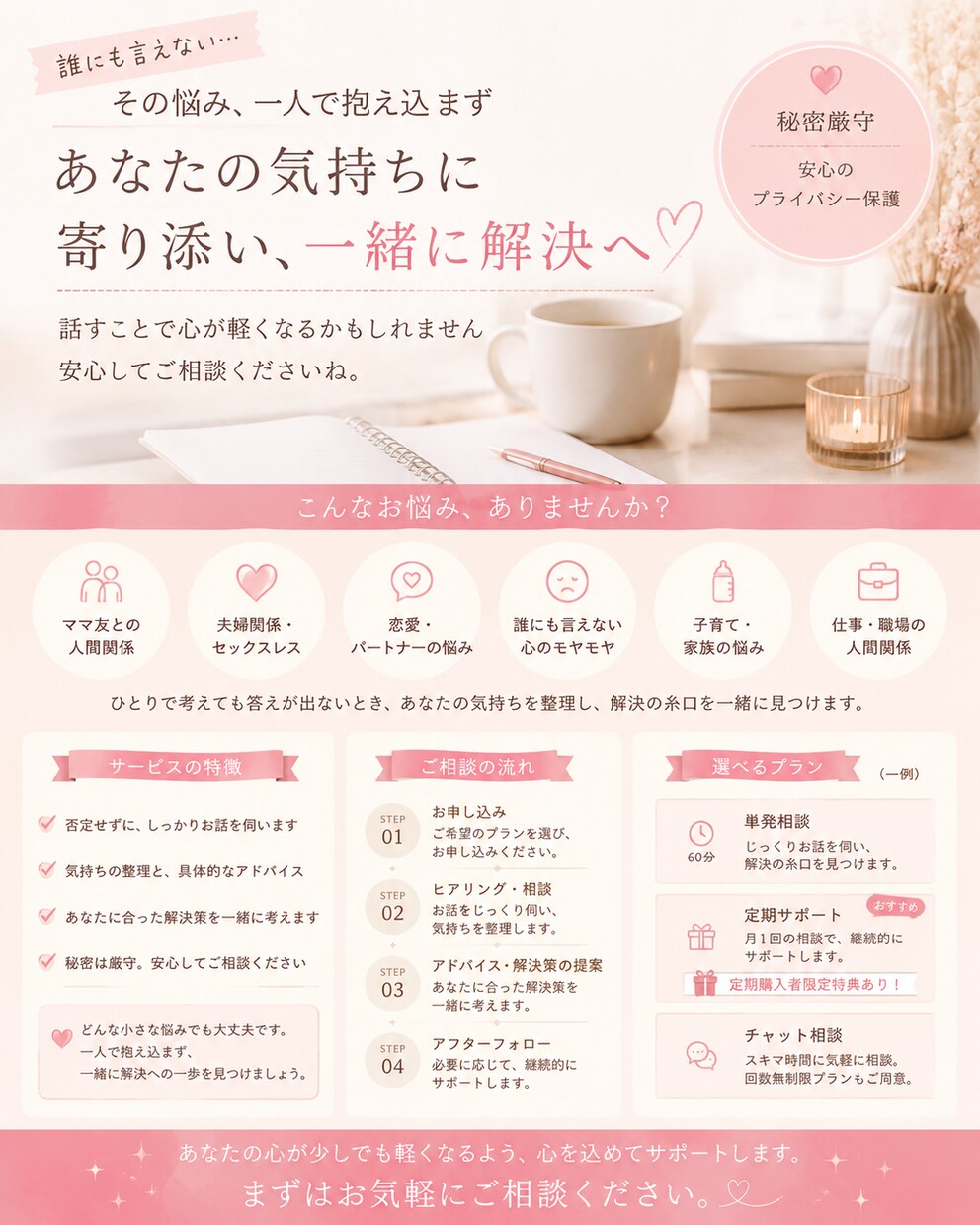 経験者だからこそ心に寄り添います ただ聞くだけじゃない。一緒に答えを見つけるパートナー イメージ2
