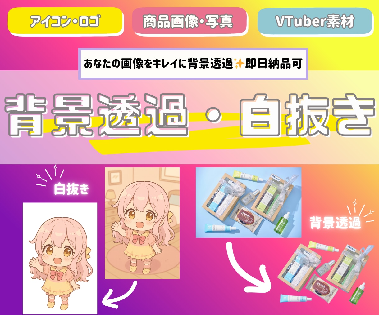 即日納品・商用利用可！背景透過・白抜きします ロゴ・商品写真・VTuber素材に！白抜き加工お任せください イメージ1