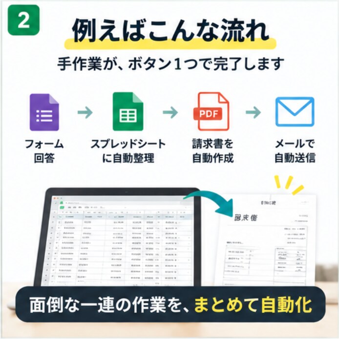 スプレッドシートの面倒な定型作業を自動化します GASでコピペ・PDF作成・メール送信などの手作業を効率化 イメージ2