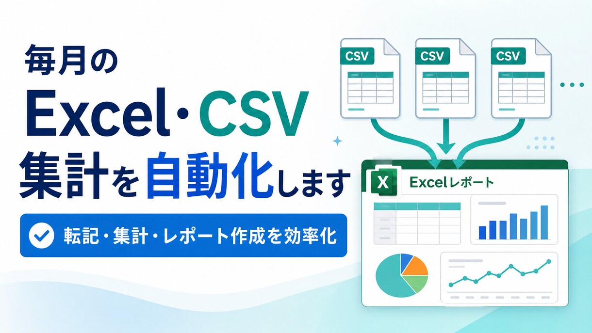 毎月のExcel・CSV集計を自動化します 転記・集計・レポート作成の手間を減らします イメージ1