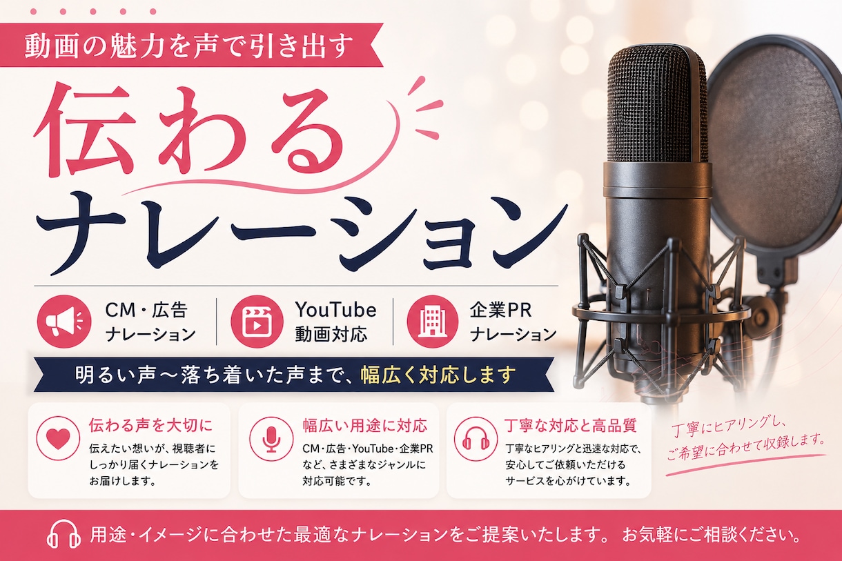 想いが伝わるナレーションを届けます 想いまで汲み取り、声で届けます イメージ1