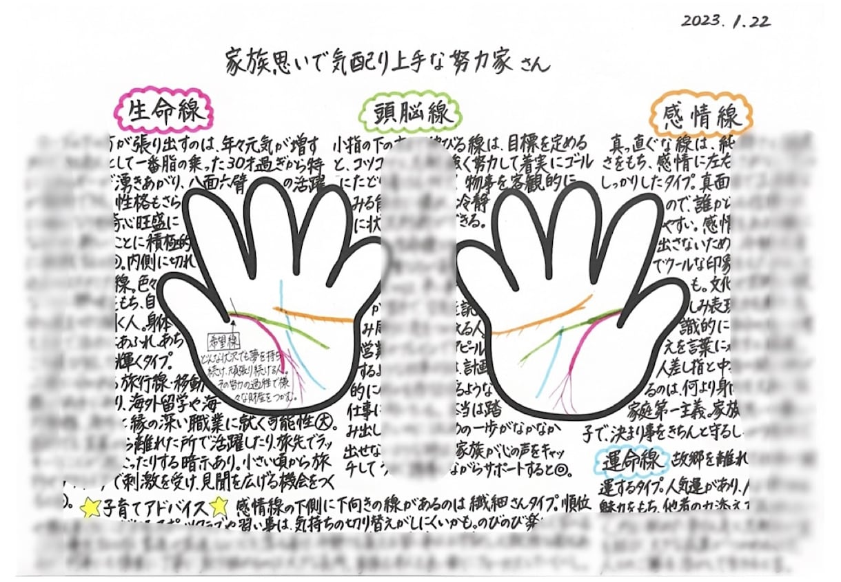 お子様の手相鑑定書を心をこめて手書きで作ります 才能、性格やタイプ、子育てのヒントをたっぷりお伝えします☆ イメージ2