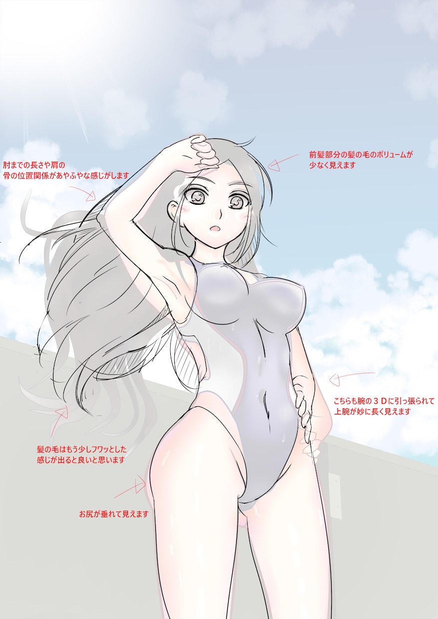 あなたのイラストを添削致します デッサンや構図について解説を付け加え赤ペン致します イメージ1