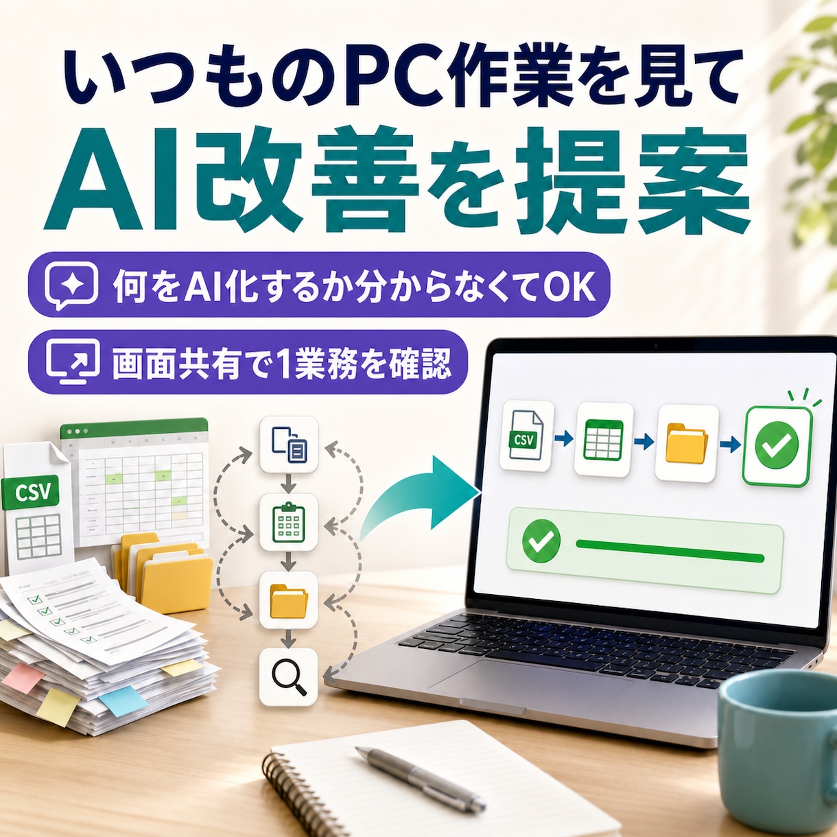 いつものPC作業を見てAI改善を提案します 何をAI化するか分からない状態から一緒に整理 イメージ1