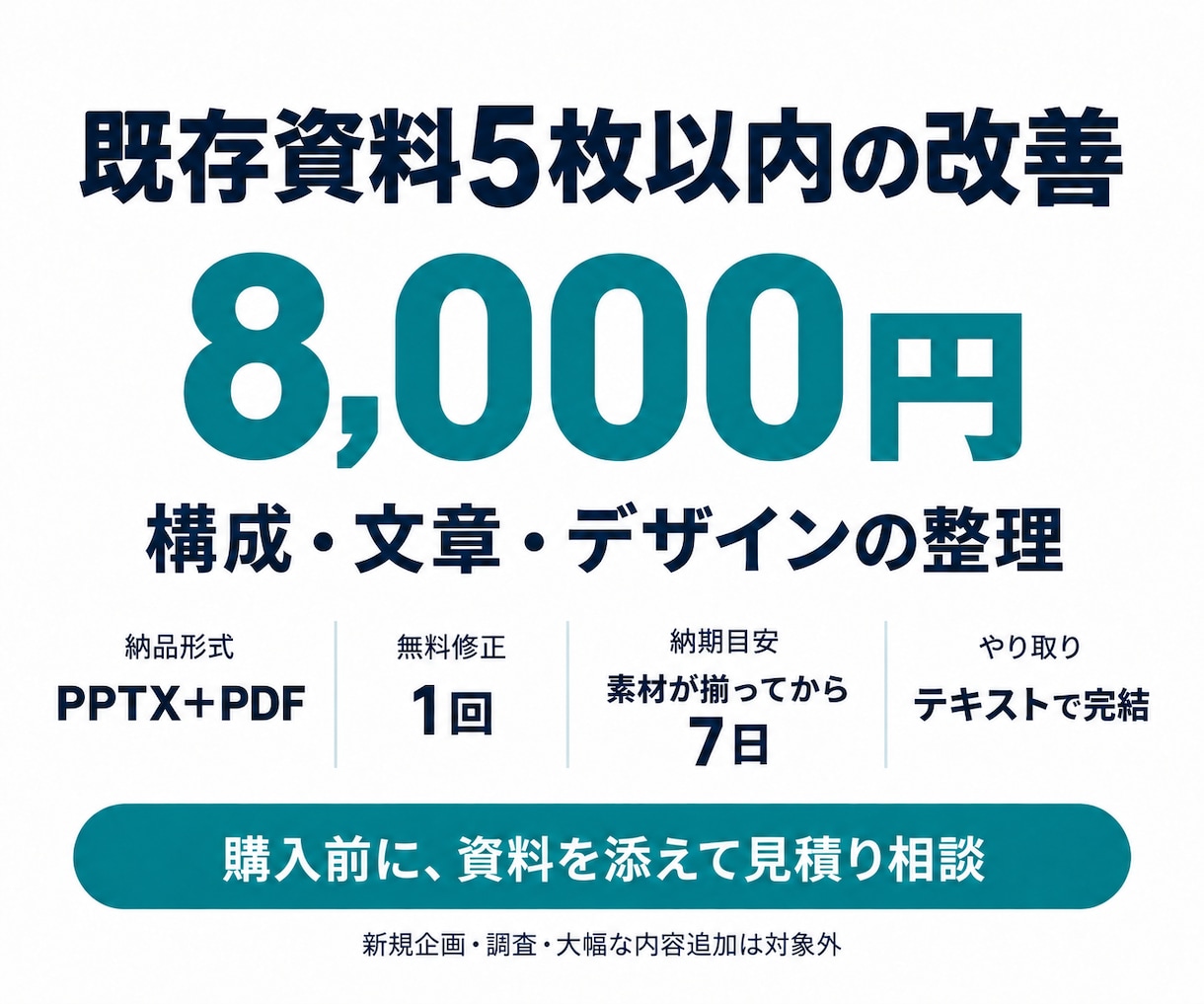 営業資料5枚を伝わる構成と見た目に整えます 既存のパワポを整理。商談で説明しやすい資料へ イメージ2