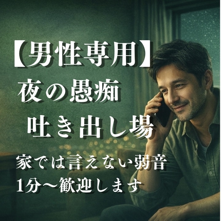 男性専用｜再婚家庭の愚痴、夜の吐露伺います 家では言えない弱音、全部出してください。1分〜でも歓迎です。 イメージ1