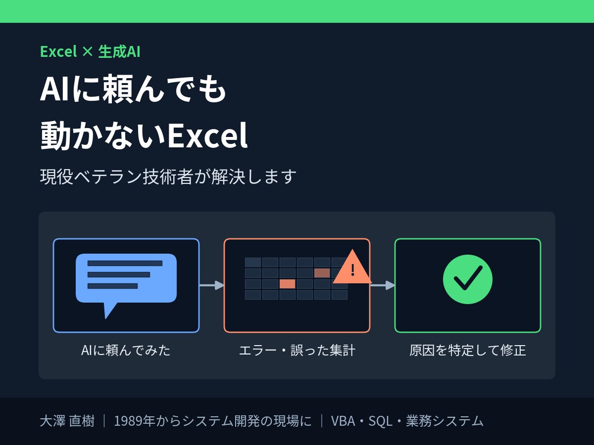 ExcelをAIで自動化する方法を教えます AIに頼んでも動かないExcel、現役技術者が解決します イメージ1